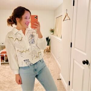 Vintage KT sports White Abstract Sweatshirt Large